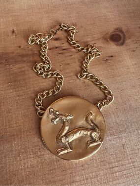Vintage Alva Museum Replica Goldtone Dragon Pendant Necklace 22”